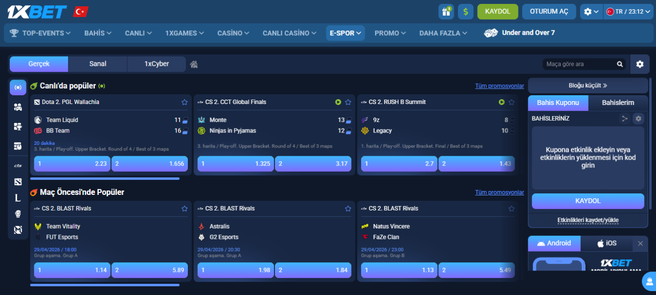 1xBet üzerinde Türkiye'deki popüler espor oyunları